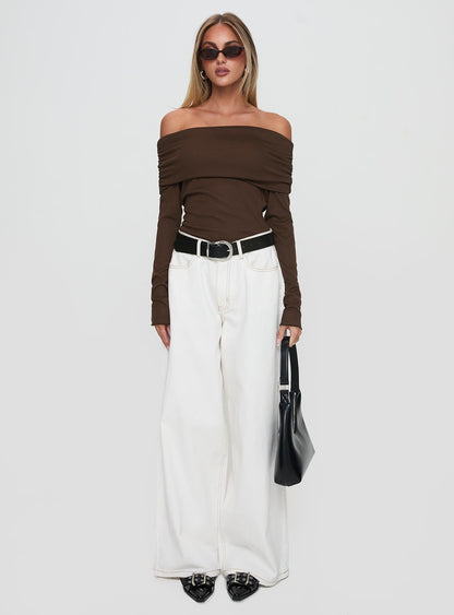 Spoilt Off The Shoulder Bodysuit Brown