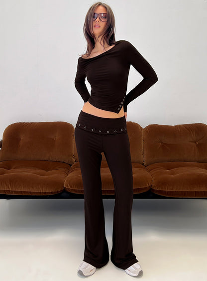 Wynna Eyelet Foldover Pants Chocolate