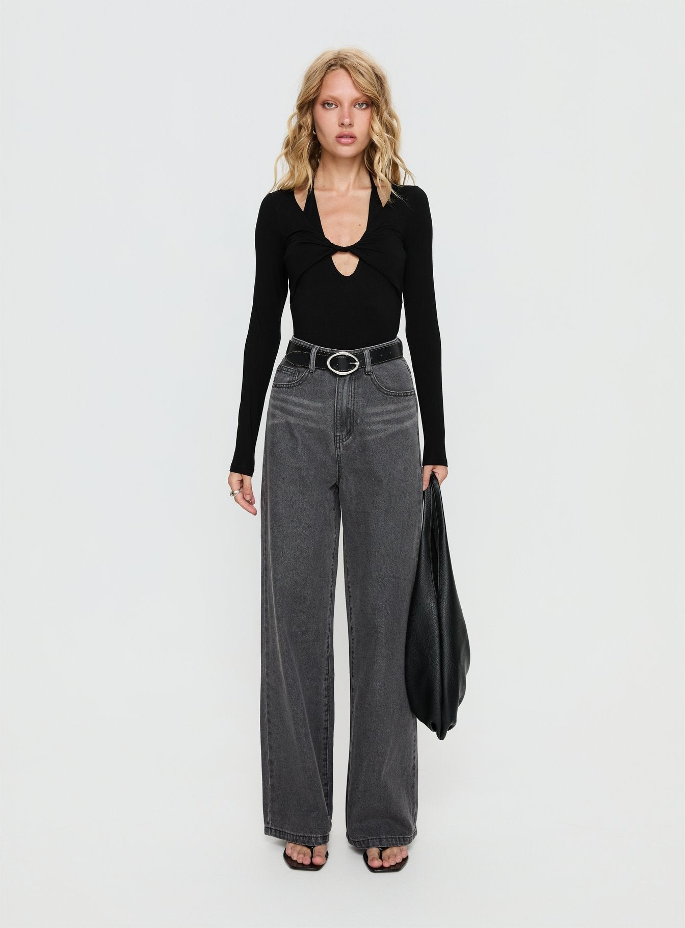 Tulia Long Sleeve Layered Bodysuit Black