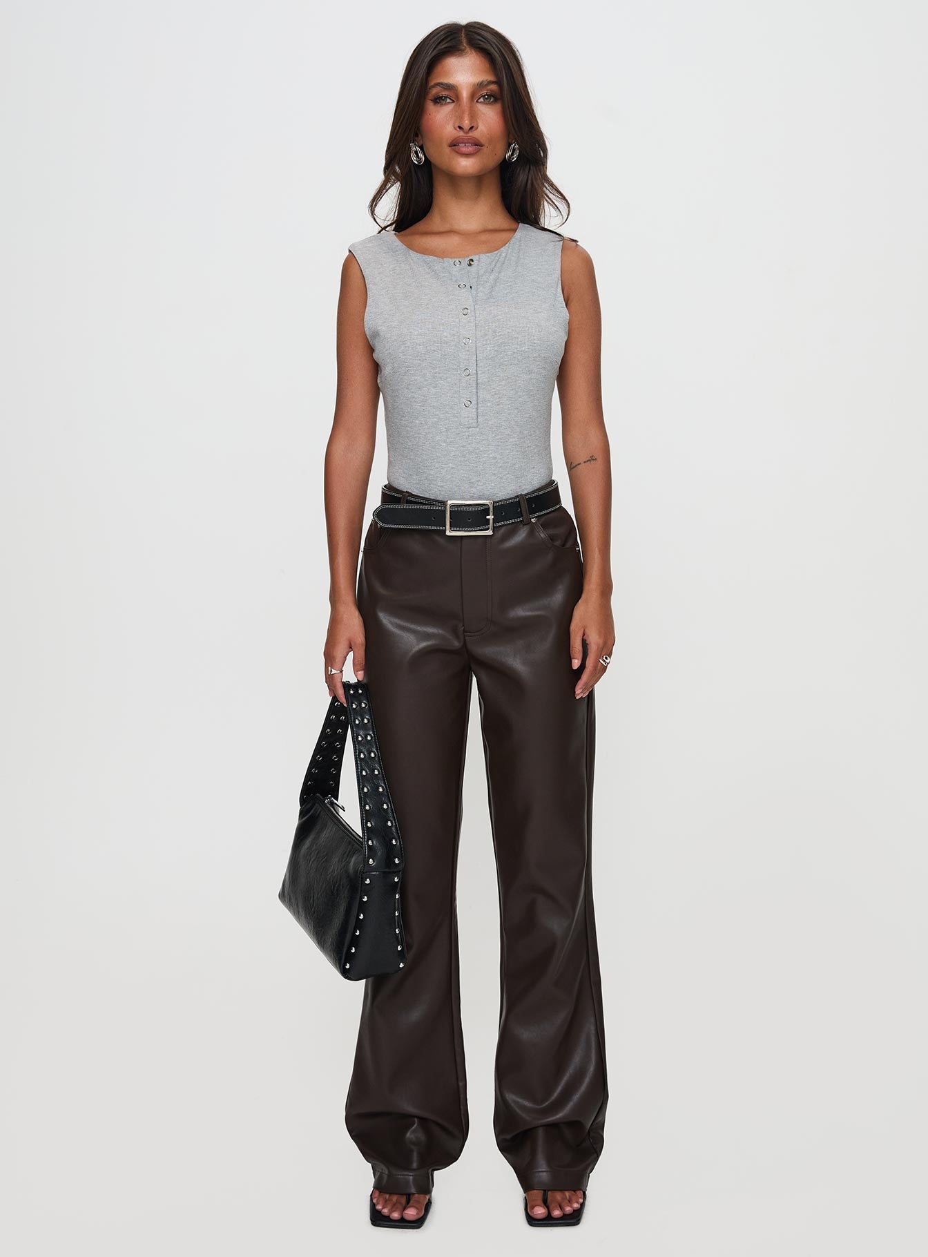 Good Impression Button Up Bodysuit Grey