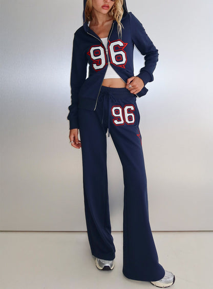 Kari Distressed Patch Track Pant Navy Multi