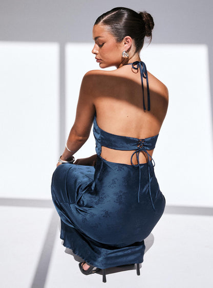 Limosina Halter Maxi Dress Navy