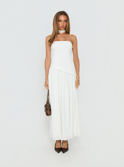Odela Strapless Drop Waist Maxi Dress White