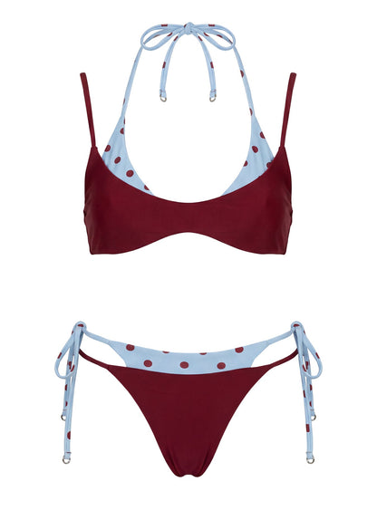 Andrei Layered Triangle Bikini Top Red / Blue Polka Dot Dot
