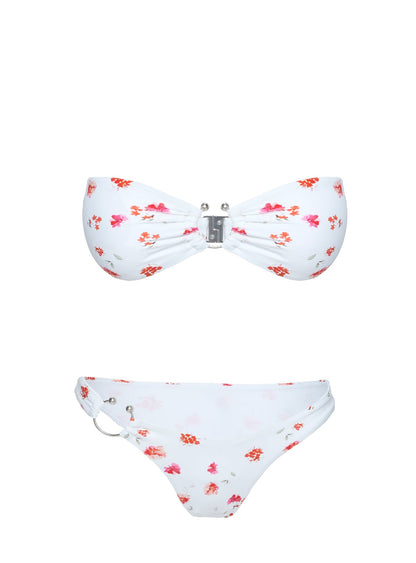Candy Strapless Bikini Top White / Pink Floral