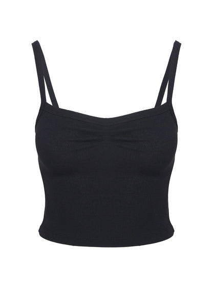 Essentials Ruched Rib Cami Top Black