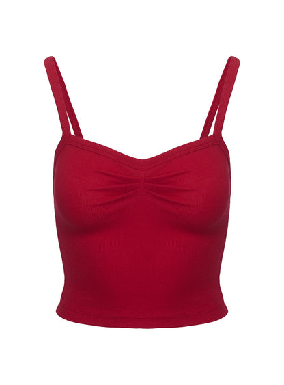 Essentials Ruched Rib Cami Top Red