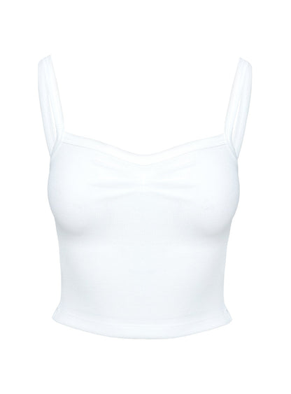 Essentials Ruched Rib Cami Top White