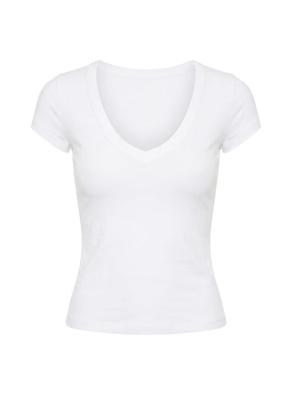 Daily Define Deep V Short Sleeve Top White