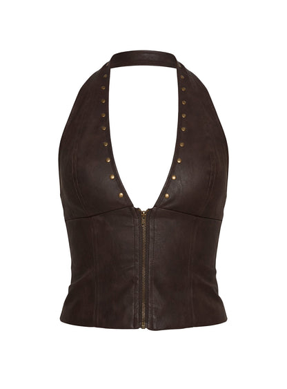 Romey Studded Corset Top Charcoal Brown