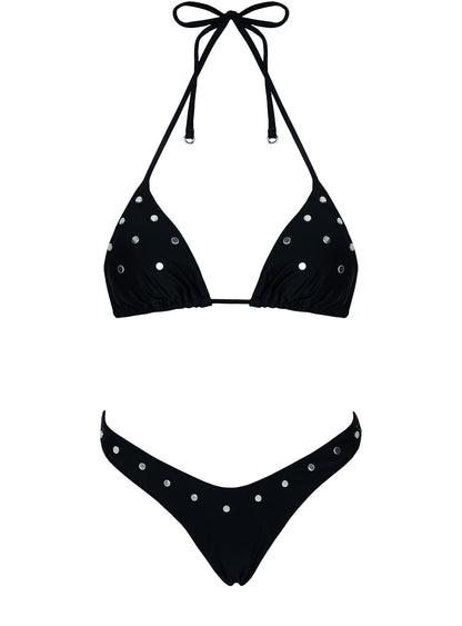 Ellie High Cut Studded Bikini Bottoms Black