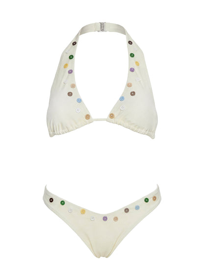 Calbira Button Detail Cheeky Bikini Bottoms Butter