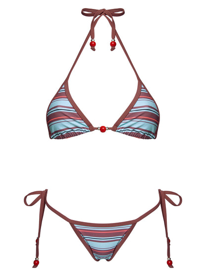Mikaya Beaded Tie Side Bikini Bottoms Blue / Brown Stripe