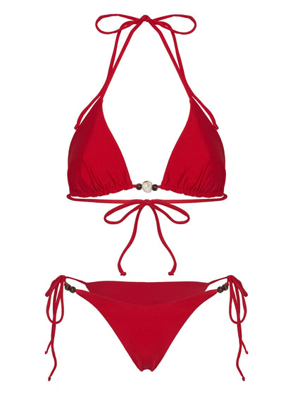 Nevaeh Beaded Bikini Top Red Shimmer