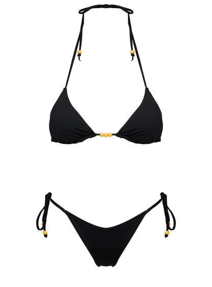 Glora Tie Side Beaded Bikini Bottom Black