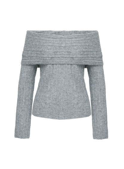 Snowie Off Shoulder Knit Sweater Grey