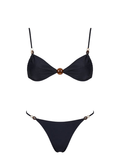 Tan Lines Bead Detail Bikini Bottoms Black